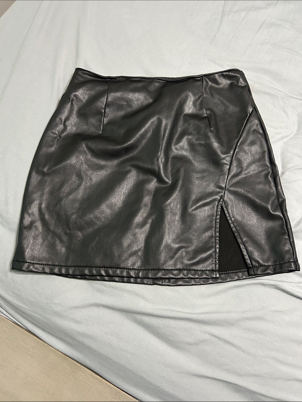 Rewash Black Faux Leather Mini Skirt with Side Slit